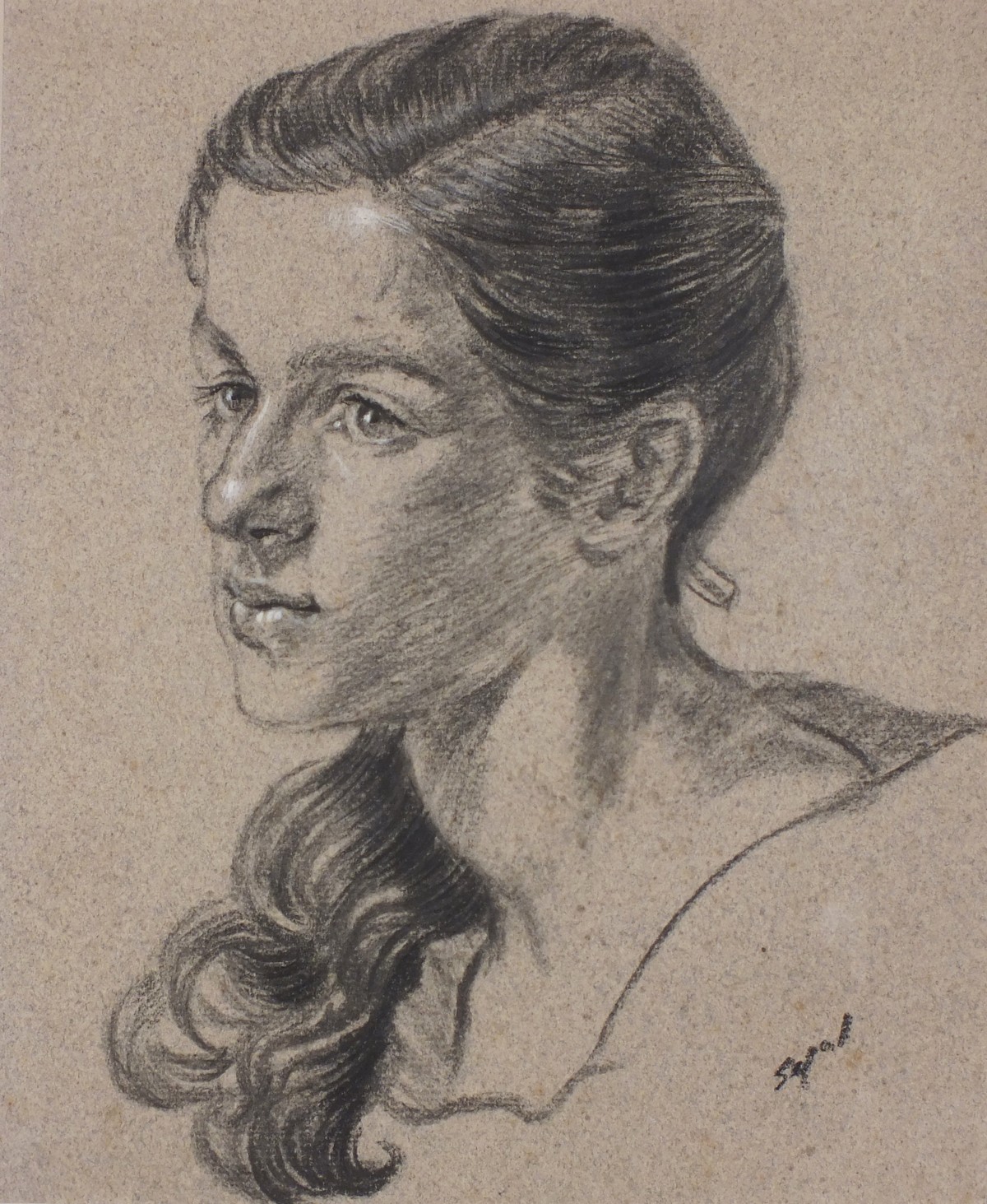 Hyman SEGAL (British 1914-2004) Portrait of a Young Woman, Charcoal on buff paper, Signed lower