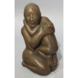 Theresa GILDER (British b. 1935) Kneeling Mother & Child, Cold cast resin sculpture, Signed and