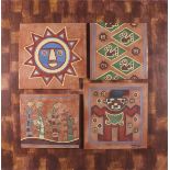 Pablo SEMINARIO (Peruvian b. 1948-) A pair of Peruvian motif tiles, hand coloured incised terracotta