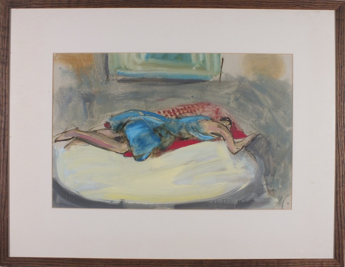 British School, Mid-late 20th century, watercolour of a figure laying down next to an opening, - Image 2 of 3