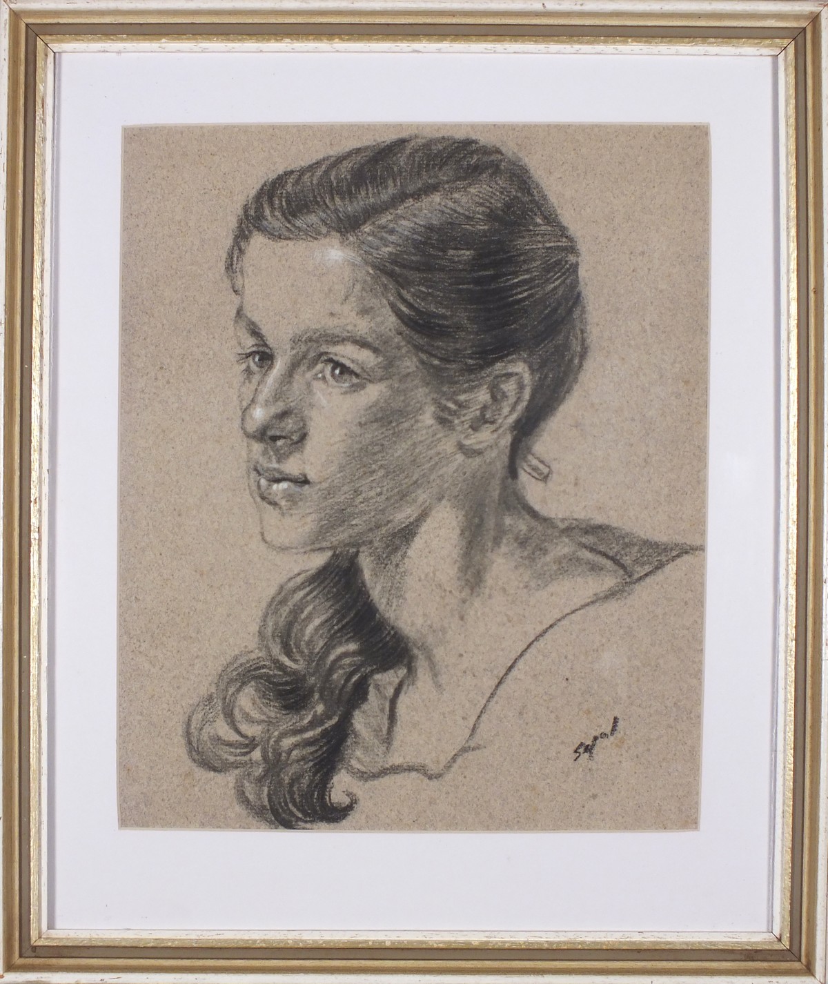 Hyman SEGAL (British 1914-2004) Portrait of a Young Woman, Charcoal on buff paper, Signed lower - Image 2 of 3