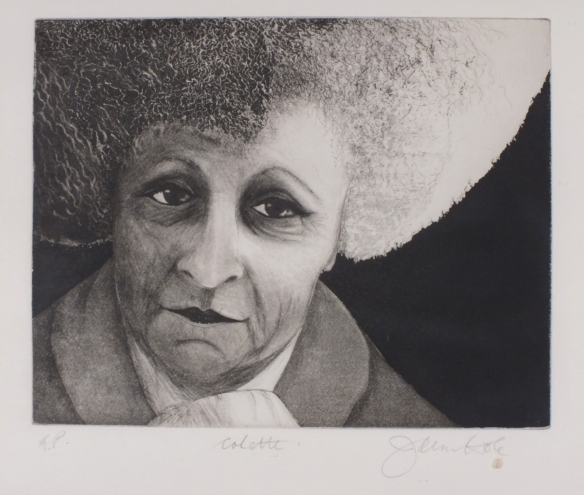 BRITISH SCHOOL CONTEMPORARY, Portrait of a woman titled 'Colette', etching, artist's proof,