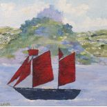 Joan SPEIGHT (British b. 1941) Sailing By, Oil on canvas, Signed lower left, signed, titled and