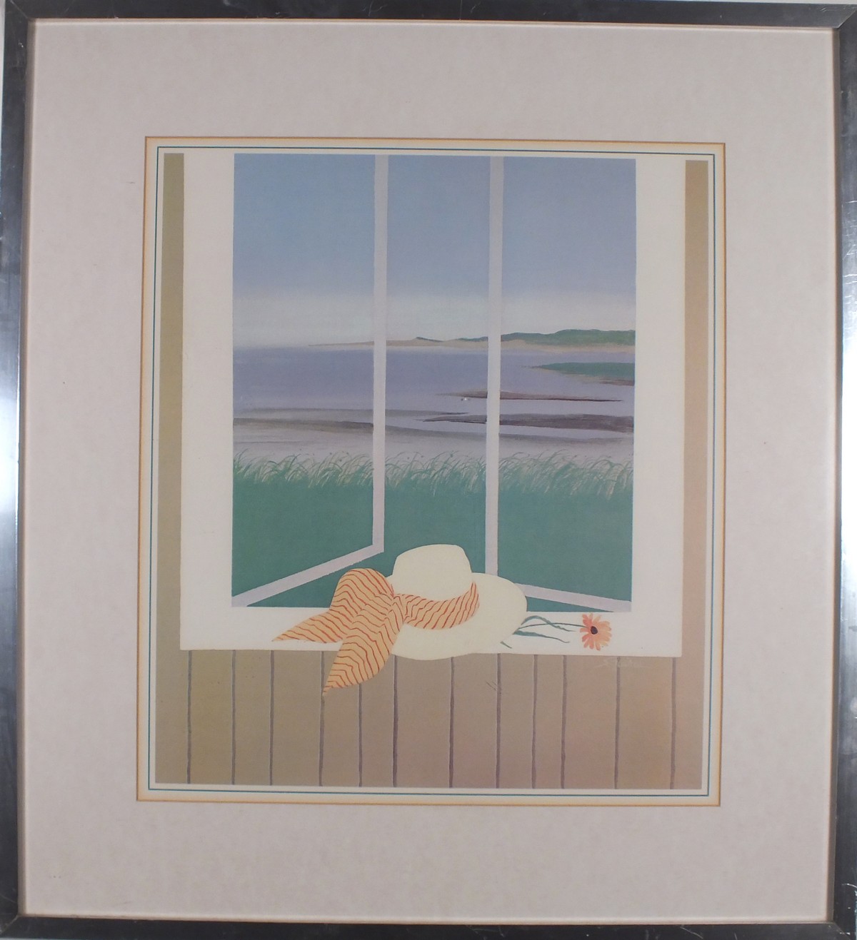 British School, Mid-late 20th century, Lithograph of a coastline from an open window, signed ' - Image 2 of 3