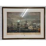 A coloured naval engraving 'Battle of the Nile' by J Brydon engraved by T Hellyer