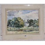 ANDREW JOHNSON, view of Powderham Castle from the park, 14" x 18" signed and enscribed and unframed