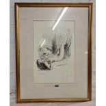 A print of nude lady and cat signed Robert Riche?