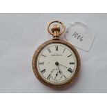 A good rolled gold gents pocket watch by waltham with seconds dial W/O