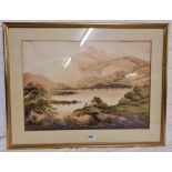 ENGLISH SCHOOL, late 19th Century, view of Loch Tay with fisherman, 13" x 19"