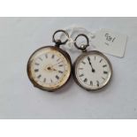 Two silver ladies fob watches