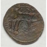 Arab-Byzantine c. 635-670 ad. Copper fals. Emesa mint. Standing Emperor/ Angular M. M.W.I 2