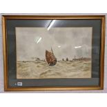 W STAFFORD, 1906, shipping outside a harbour, 14" x 21" signed