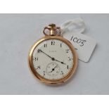A rolled gold pocket watch by Elgin with seconds dial