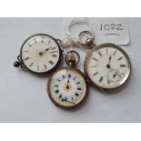 Two ladies silver fob watch and a silver wrist watch