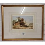 JOSEPH W ALLEN, figures by barn in landscape, 5.5"x 8.5" enscribed on reverse