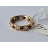 A SAPPHIRE AND DIAMOND ETERNITY RING (ONE DIAMOND AF) 18CT GOLD SIZE Q - 5 GMS