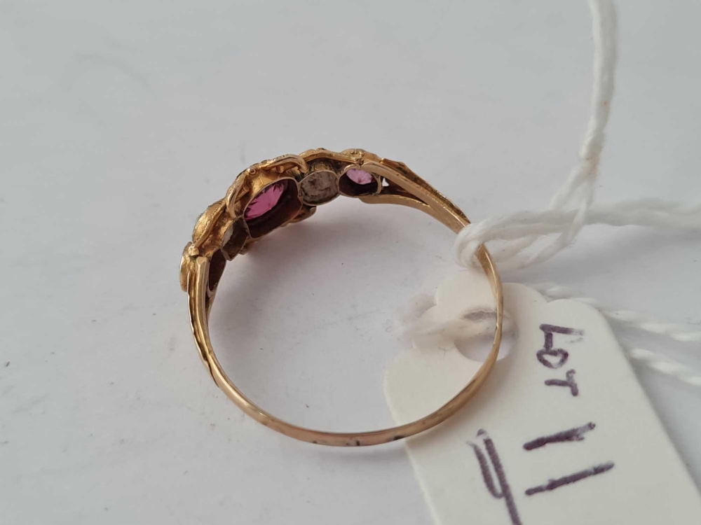 A Victorian five stone garnet and pearl ring 12ct gold size Q - Image 3 of 3