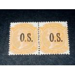 SOUTH AUSTALIA 1896. 2d pair optd O.S U/mint SG059 Cat £110