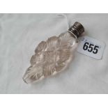 A third glass scent bottle with screw on cover unmarked 3 1/2 inches long
