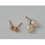 Two pairs of 9ct ear studs