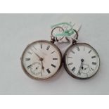 Two gents silver pocket watches one by M WATSKI of BANGOR both with seconds dial W/O