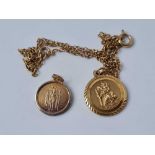 A gold St Christopher pendant necklace and a gold 9ct St Christopher pendant - 7.7 gms