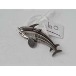 A GEORG JENSEN silver dolphin brooch