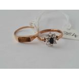 Two 9ct stone set dress rings 2.4g inc