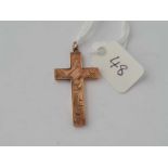 Scroll engraved 9ct cross 0.8g