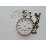 A gents silver pocket watch by WALTHAM with seconds dial on metal albert