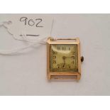 A 1930s square dial wrist watch 9ct with seconds dial - 18 gms W/O