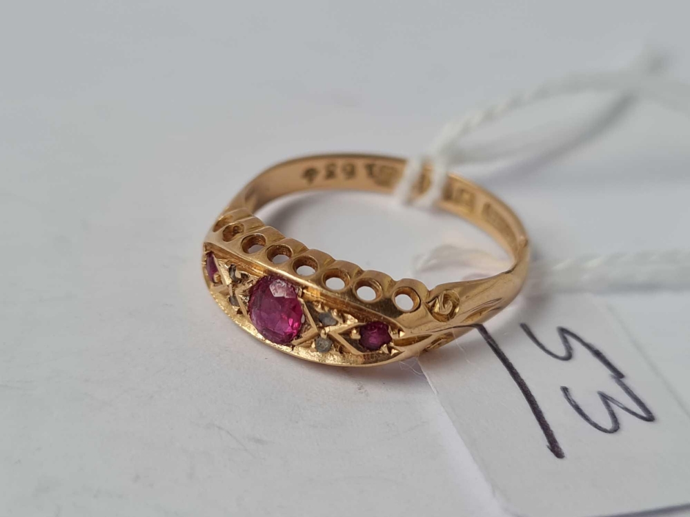 A fancy ruby set gypsy ring (Chester 1911) 18ct gold size N - 2.2 gms
