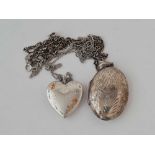 Two silver heart lockets on chains