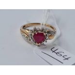 A red stone heart ring 10ct gold size M 1/2 - 2.3 gms