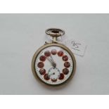 A metal gents pocket watch with red enamelled numeral dial and seconds dial