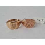 Two signet rings sizes R&W 9ct - 11.1 gms