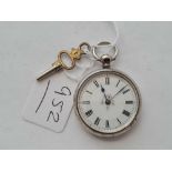 A ladies silver fob watch together with watch key