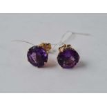 A pair of amethyst earrings 14ct gold - 3.5 gms