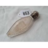 A 19th centaury scent bottle with glass body and stopper 4 inches long B'ham 1894