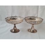 A pair of pedestal sweet dishes with pieced rims 4 inches dia Chester 1915 by ZB&S - 161 gms