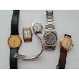 A bag of five assorted wrist watches inc a gents by Roamer