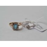 A white gold ring with diamond centre piece size K and blue topaz ring 9ct - 3.1 gms