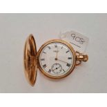 A gents rolled gold hunter pocket watch by WALTHAM with seconds dial W/O