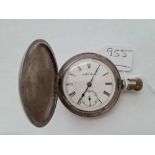 A gents large silver hunter pocket watch by WALTHAM with seconds dial W/O