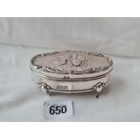 A oval ring box hinged cover embossed with cherubs 4 inches wide B'ham 1912 by HM