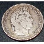 1833 French silver five Francs - scarce