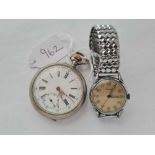 Gents plated pocket watch and gents wrist watch by Accurate W/O