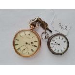 Gents rolled gold pocket watch by Webber, Bristol together with a ladies silver fob watch with key