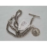 Good silver curb link watch albert, 18", complete with silver fob, 57g