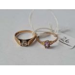 Two stone set 9ct dress rings 3g